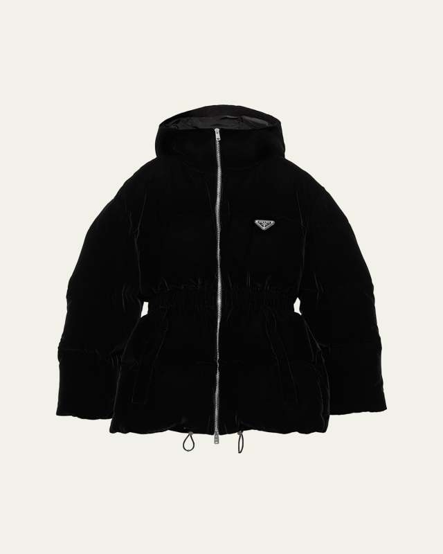 Hooded Drawstring Velvet Puffer Jacket